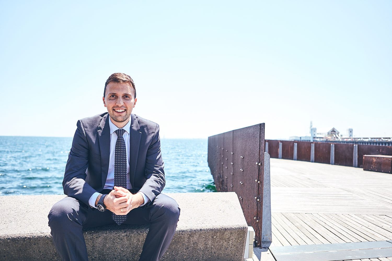 Senior lawyer Giuseppe Ensabella sat along Geelong waterfront